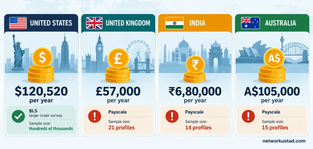 Computer Repair Technician Salary: What You Actually Earn, By Country 2 Infographic Comparing Computer Repair Technician Salary And Sample Sizes Across The Us, Uk, India, And Australia