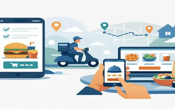 Three Connected App Screens Representing The Customer, Restaurant, And Driver Sides Of A Food Delivery Platform With A Cost Tag Icon