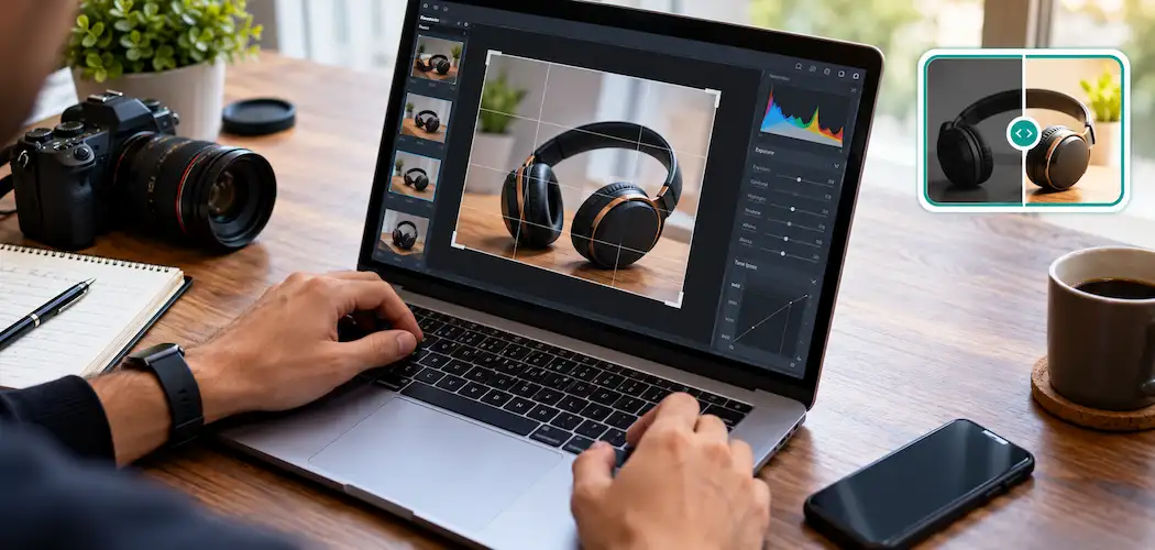 A Reliable Photo Editing Workflow For Technology Tutorials 1 Person Editing A Technology Tutorial Photograph On A Laptop, Adjusting Crop And Exposure