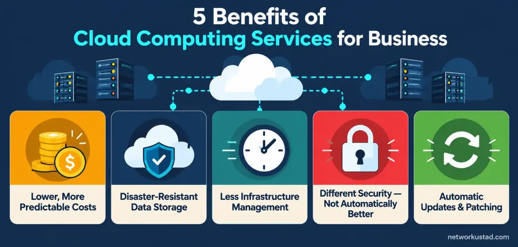 5 Real Benefits Of Cloud Computing Services For Business 2 Infographic Showing Five Benefits Of Cloud Computing For Business