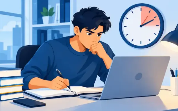 Student Preparing For The Gmat Focus Edition With Study Materials And A Clock