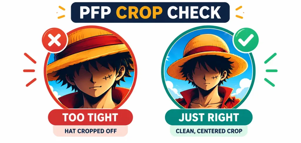 Luffy Pfp: Why One Piece'S Captain Became An Avatar Icon 2 Side-By-Side Comparison Showing A Poorly Cropped Profile Picture Versus A Well-Cropped One