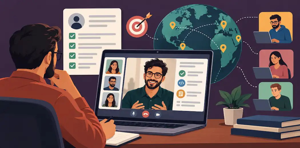 Top 10 Companies For Hiring Senior Software Engineers 1 Recruiter Conducting A Remote Interview With A Senior Software Engineer While Evaluating Developers From Around The World