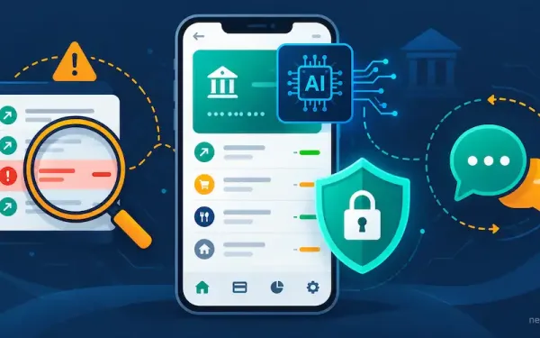 Flat Vector Illustration Of A Banking App With Ai-Driven Fraud Detection And Support Icons