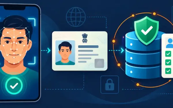 Vector Illustration Of A Smartphone Biometric Scan Alongside An Id Card And Database Icon