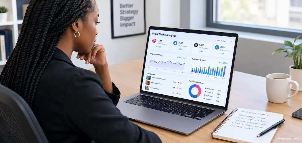 How To Run A Social Media Audit: What To Check And Why It Matters 1 Marketer Reviewing Social Media Engagement Analytics On A Laptop Dashboard During A Brand Audit