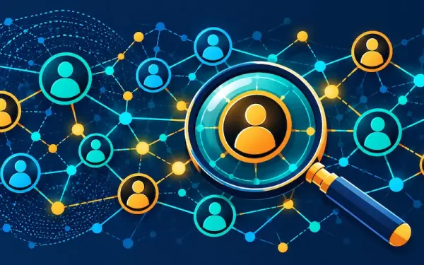 Magnifying Glass Over A Connected Data Network Representing Ai-Powered People Search