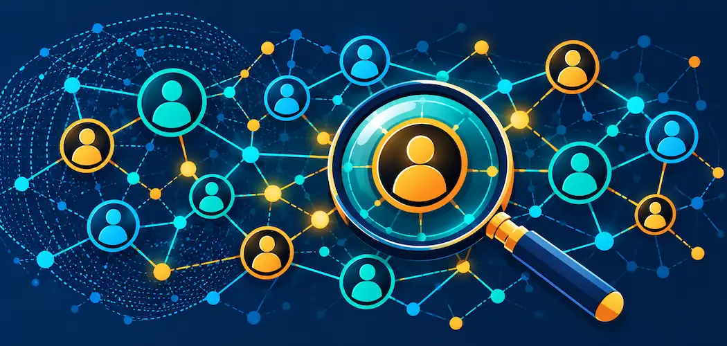 How Ai Is Actually Changing People-Search And Online Search — The Honest Picture 1 Magnifying Glass Over A Connected Data Network Representing Ai-Powered People Search