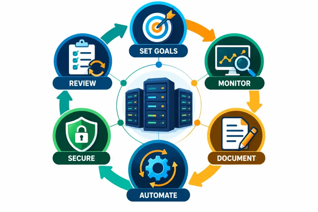 It Infrastructure Management: A Practical Framework For Reducing Downtime And Technical Debt 2 Circular Diagram Showing The Six-Stage It Infrastructure Management Cycle