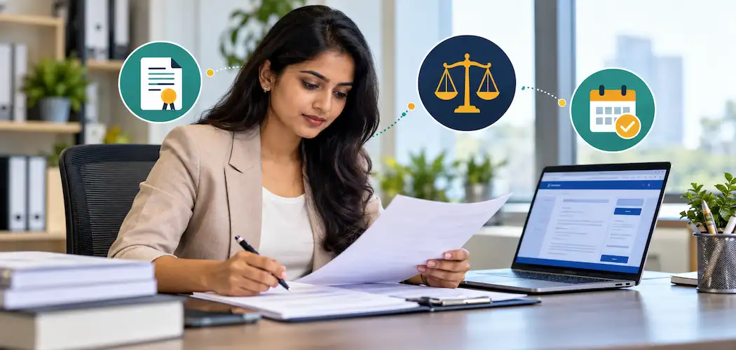 Llp In India: Advantages, Structure, And Annual Compliance 1 Business Professional Reviewing Llp Compliance Documents In An Office