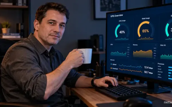 Person Reviewing Cpu, Ram, And Disk I/O Gauges On A Vps Resource-Monitoring Dashboard
