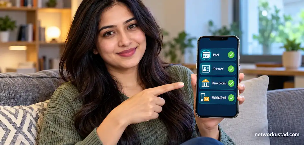 Demat App Download Guide: Get Ready For Your Investing Journey 1 Person Reviewing A Kyc Document Checklist On A Phone Before Opening A Demat Account