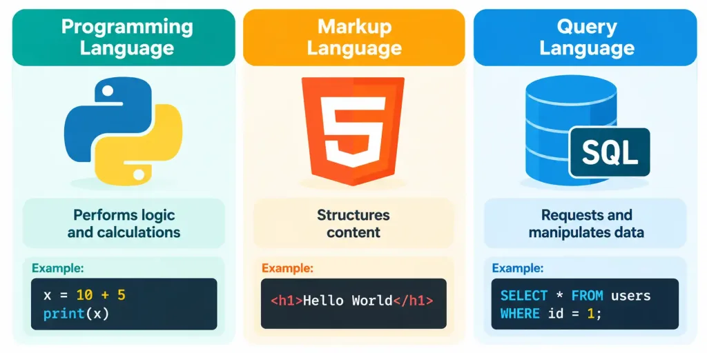 Lesson 4.1: Programming Language Categories 4 Comparison Of Programming Languages, Markup Languages, And Query Languages And Their Distinct Purposes