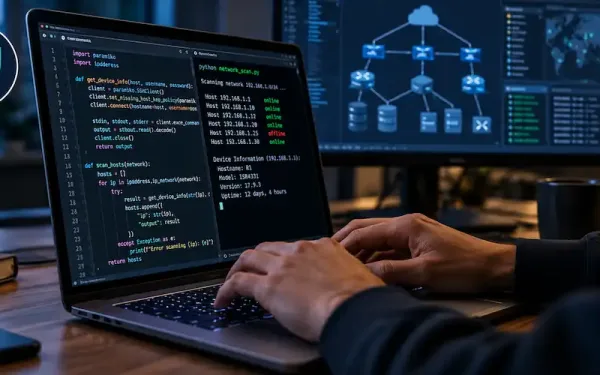 Security Professional Writing Python Code For Cybersecurity Tooling On A Laptop