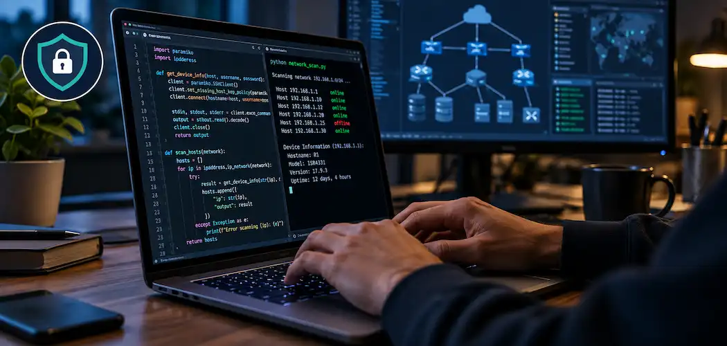 Security Professional Writing Python Code For Cybersecurity Tooling On A Laptop