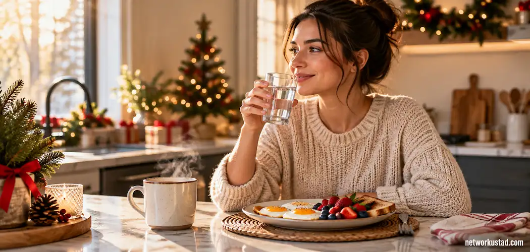 How To Reduce Oxidative Stress For The Holidays 1 A Person Having A Calm, Balanced Breakfast With Water And Berries During The Holiday Season