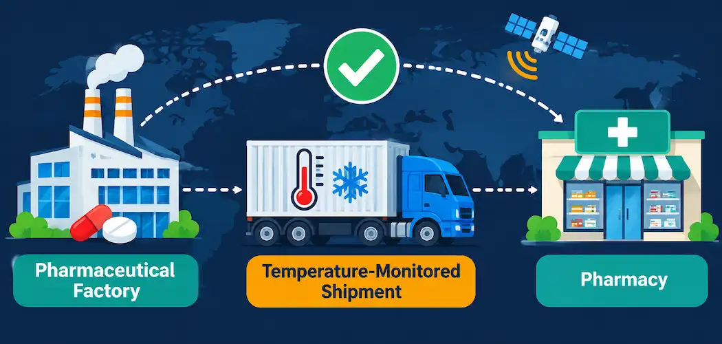 Why The Pharmaceutical Industry Matters More Than Most Businesses Realize 1 Vector Illustration Of A Pharmaceutical Supply Chain With Cold Chain And Track-And-Trace Icons