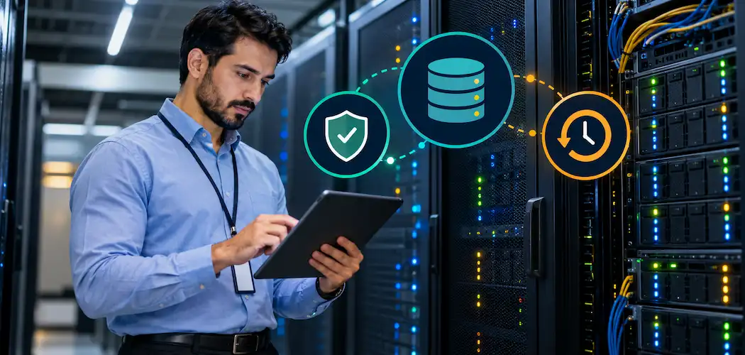 It Professional Checking Backup Status In A Server Room