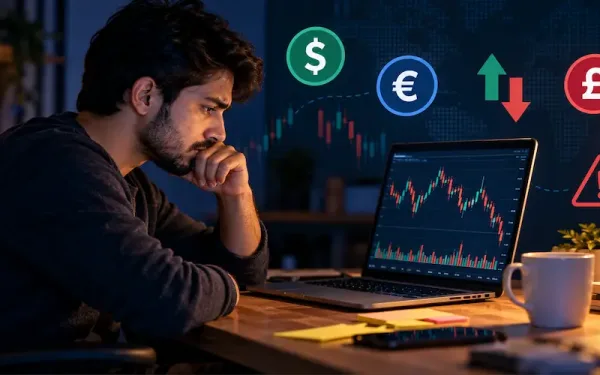 Person Studying A Currency Trading Chart With A Cautious Expression