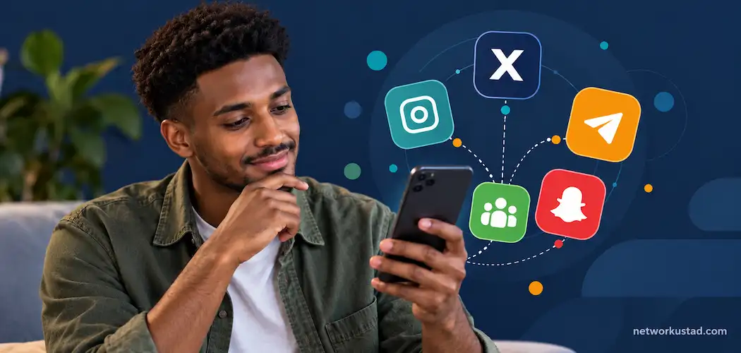Person Comparing Five Social Media App Options On A Smartphone