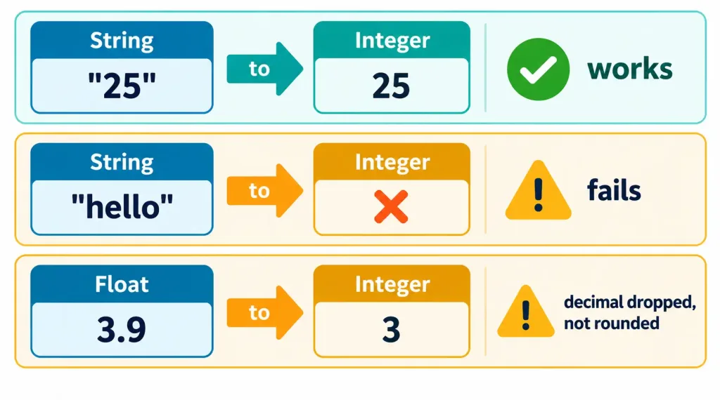 Lesson 4.2: Fundamental Data Types 5 Examples Showing Successful, Failed, And Lossy Type Conversions Between Strings, Floats, And Integers