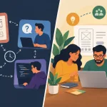 Ux Agency Vs Product Design Company: Does Location Matter For Your Developer? 9 Illustration Comparing A Fragmented Ux Agency And Separate Developer Workflow With An Integrated Product Design And Engineering Team