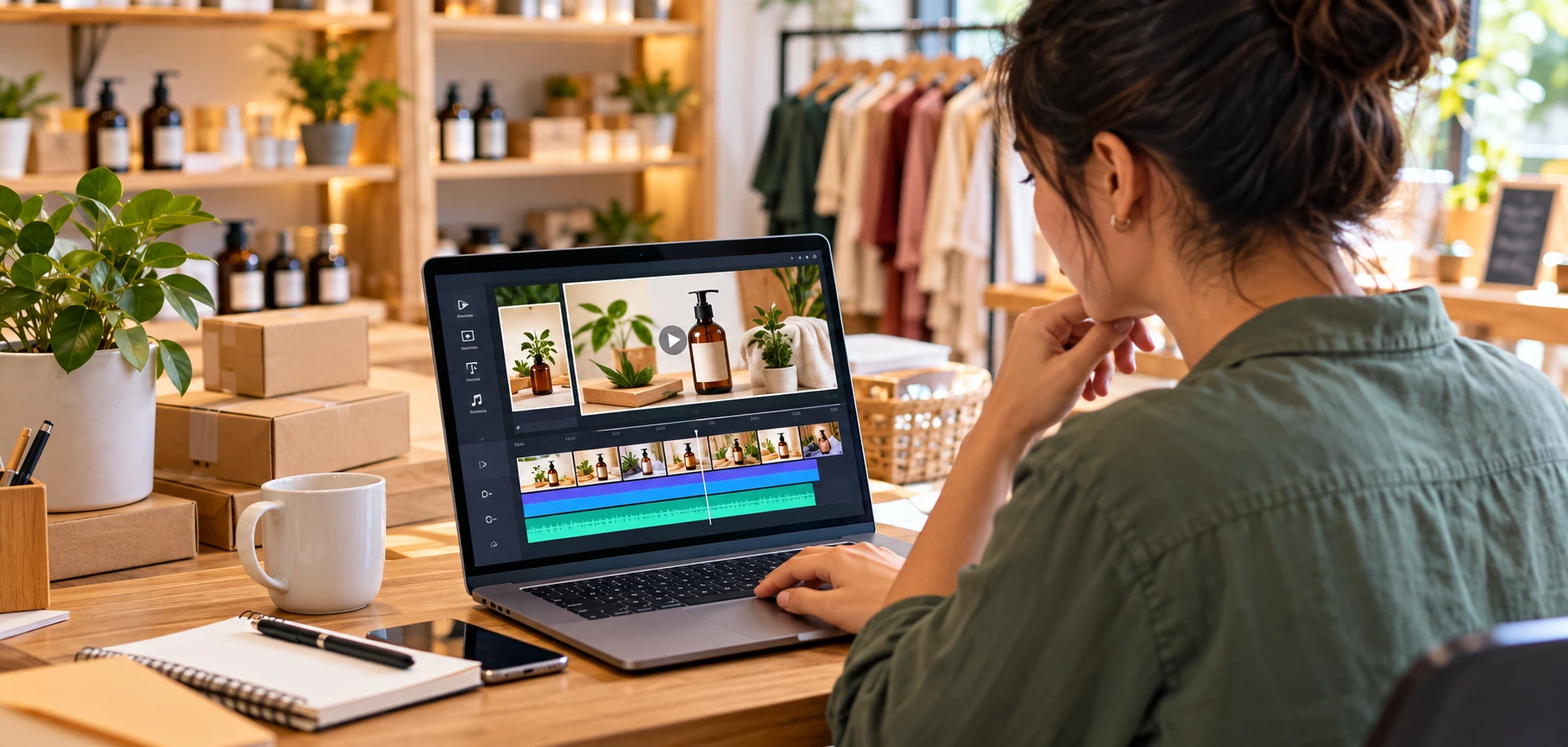 Small Business Owner Reviewing A Product Photo Slideshow On A Laptop Screen