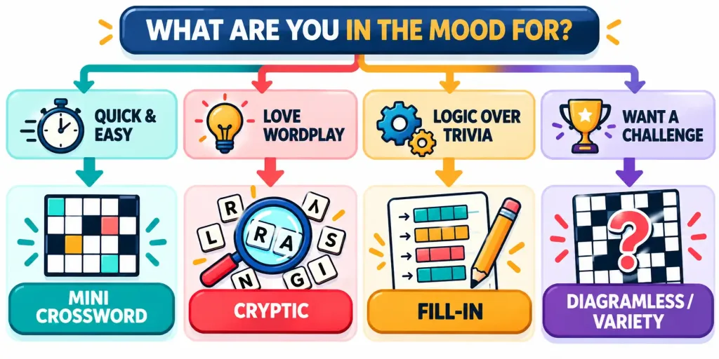 Exploring The Different Types Of Crossword Puzzles 2 Flowchart Matching Solver Preferences To The Right Crossword Puzzle Type