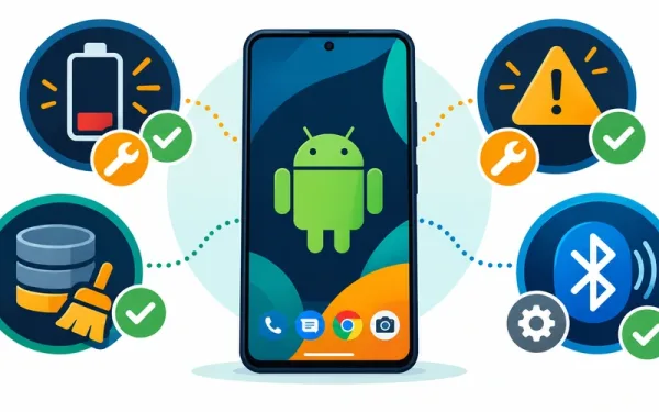 Android Smartphone Surrounded By Icons Representing Common Problems And Their Fixes