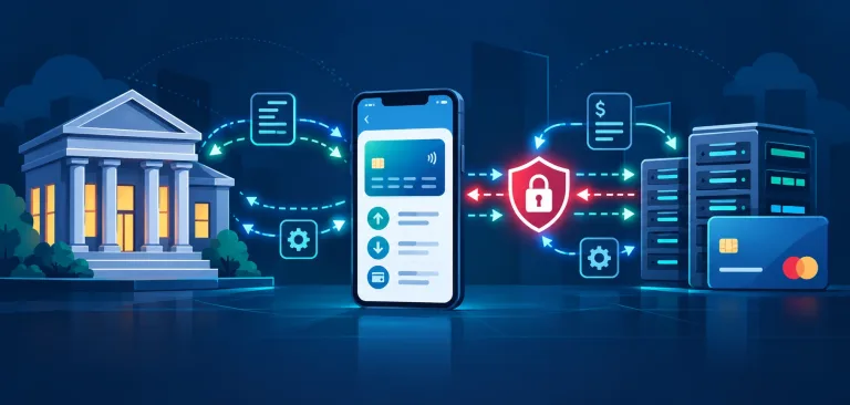 Api Data Flow Between A Bank, Fintech App, And Payment Processor With A Security Checkpoint Highlighted