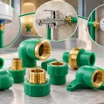 Green Ppr Pipes And Brass Insert Fittings Used In Plumbing Connections