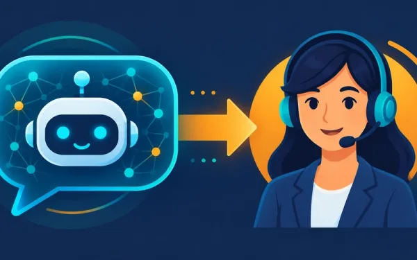 A Chat Bubble With A Neural Network Pattern Connected To A Human Support Agent Icon, Representing Ai-Human Handoff