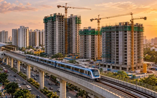 Aerial View Of A New Chennai Residential Project Near An Elevated Metro Line