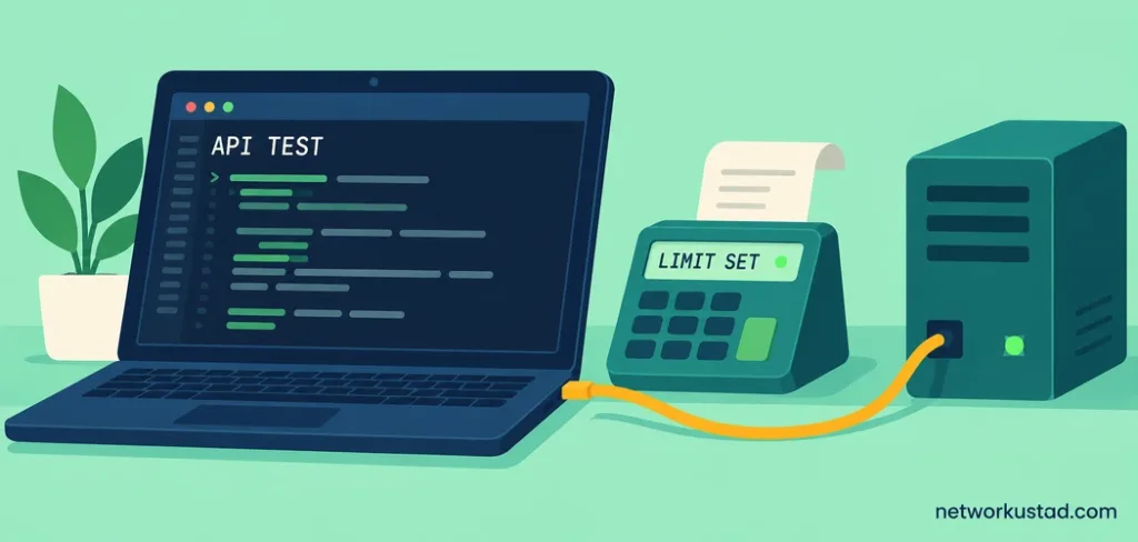 The Biggest Crypto Marketing Changes Of 2026 &Amp; What They Mean For 2027 3 A Crypto Marketing Testing Desk With A Laptop Labelled Api Test, A Limit Set Control, Receipt And Connected Server