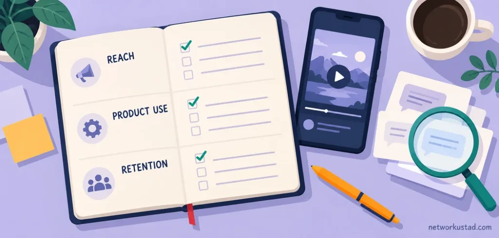 The Biggest Crypto Marketing Changes Of 2026 &Amp; What They Mean For 2027 2 A Crypto Marketing Notebook Labelled Reach, Product Use And Retention Beside A Phone, Magnifying Glass And Conversation Cards