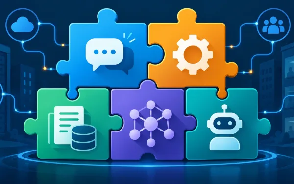 Five Ai Capability Icons Fitting Together Into A Larger Enterprise System Shape