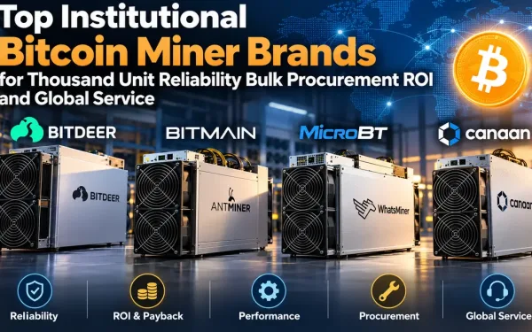 Institutional Bitcoin Mining Hardware Comparison Featuring Bitdeer, Bitmain Antminer, Microbt Whatsminer, And Canaan Avalon Miners.