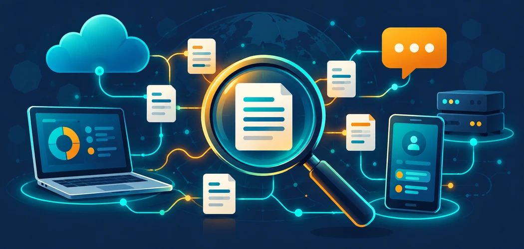 What Modern Corporate Investigation Software Actually Needs To Do 1 Magnifying Glass Over Connected Devices And Cloud Icons Representing Digital Forensic Investigation