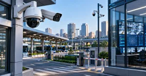 Top Security Camera Manufacturers For Government, Public Safety, And City Surveillance 3 Security Cameras Overlooking A Modern Public Transport Facility With A Surveillance Monitoring Room