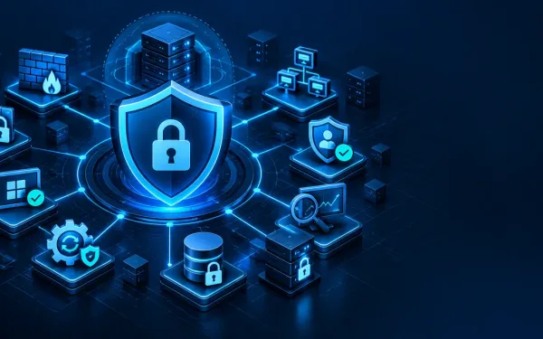 Ybersecurity Shield Protecting Enterprise Servers, Network Connections, And Security Controls.
