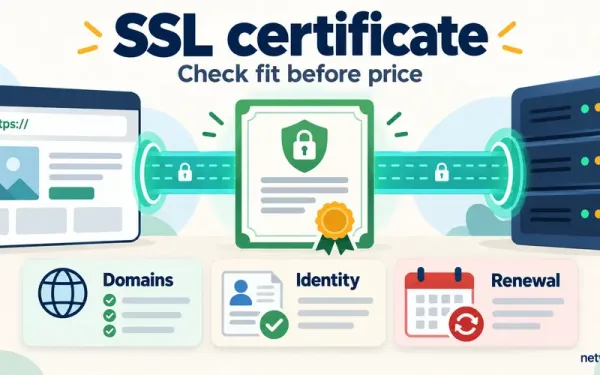 Ssl Certificate Between A Browser And Server, With Domain, Identity, And Renewal Cards Below.