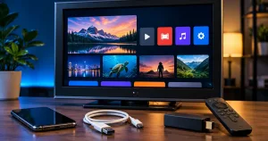 Tech On Dicas: Website, Tv Usb Trick &Amp; Safety Guide 6 Tech On Dicas Smart Tv Guide Showing A Television, Usb Cable, Streaming Device, And Remote
