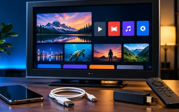 Tech On Dicas Smart Tv Guide Showing A Television, Usb Cable, Streaming Device, And Remote
