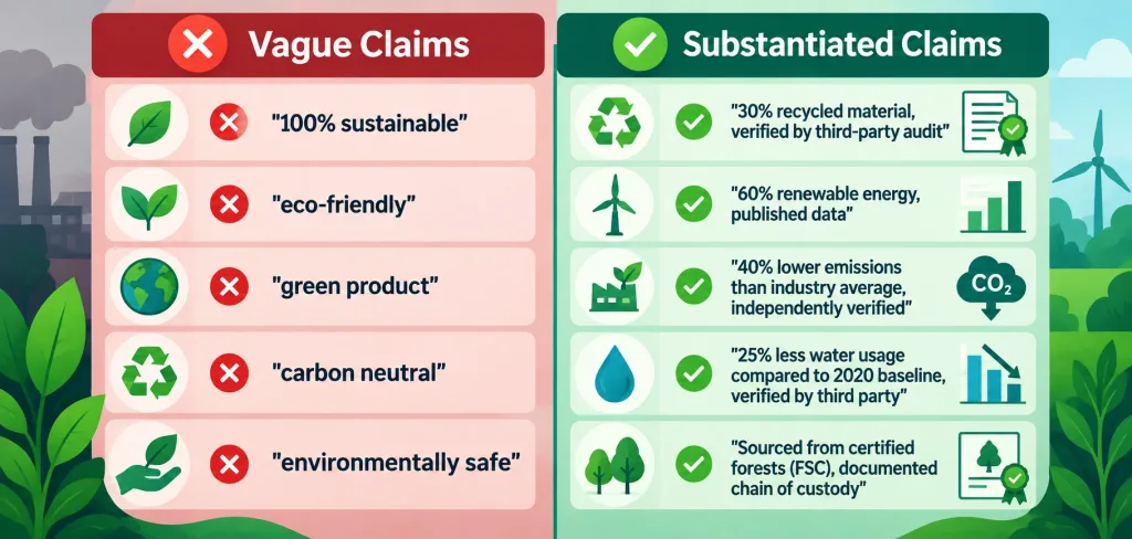 Sustainability In Digital Marketing: What Actually Works (And The Greenwashing Risk Nobody Mentions) 2 Comparison Chart Of Vague Versus Substantiated Sustainability Marketing Claims